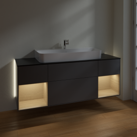 Тумба под раковину Villeroy & Boch Finion 160х50,1 см с подсветкой МДФ антрацит матовый лак/стекло черное матовое G212PCGK