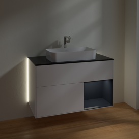 Тумба под раковину Villeroy & Boch Finion 100х50,1 см с подсветкой МДФ белый матовый лак/стекло черное матовое G252HGMT