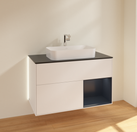 Тумба под раковину Villeroy & Boch Finion 100х50,1 см с подсветкой МДФ белый матовый лак/стекло черное матовое G252HGMT