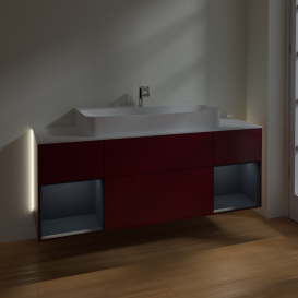 Тумба под раковину Villeroy & Boch Finion 160х50,1 см с подсветкой МДФ пион матовый лак/стекло белое матовое G211HGHB