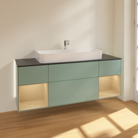 Тумба під раковину Villeroy & Boch Finion 160х50,1 см із підсвічуванням МДФ оливковий матовий лак/скло чорне матове G212PCGM