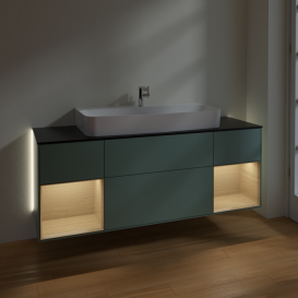 Тумба під раковину Villeroy & Boch Finion 160х50,1 см із підсвічуванням МДФ оливковий матовий лак/скло чорне матове G212PCGM