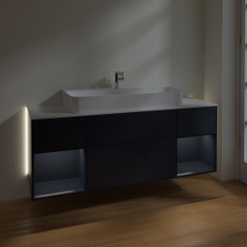 Тумба под раковину Villeroy & Boch Finion 160х50,1 см с подсветкой МДФ темно-синий матовый лак/стекло белое матовое G211HGHG