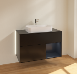 Тумба под раковину Villeroy & Boch Finion 100х50,1 см с подсветкой МДФ черный матовый лак/стекло черное матовое G252HGPD