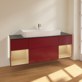 Тумба под раковину Villeroy & Boch Finion 160х50,1 см с подсветкой МДФ пион матовый лак/стекло черное матовое G212PCHB