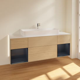 Тумба под раковину Villeroy & Boch Finion 160х50,1 см с подсветкой МДФ шпон дуба/стекло белое матовое G211HGPC