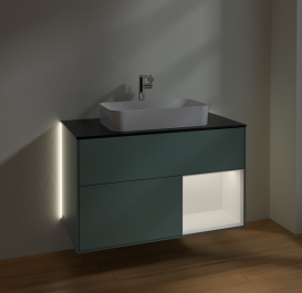 Тумба под раковину Villeroy & Boch Finion 100х50,1 см с подсветкой МДФ оливковый матовый лак/стекло черное матовое G252MTGM