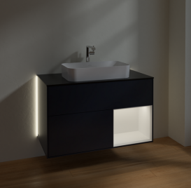 Тумба под раковину Villeroy & Boch Finion 100х50,1 см с подсветкой МДФ темно-синий матовый лак/стекло черное матовое G252MTHG