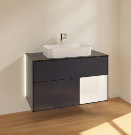 Тумба под раковину Villeroy & Boch Finion 100х50,1 см с подсветкой МДФ темно-синий матовый лак/стекло черное матовое G252MTHG