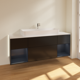 Тумба под раковину Villeroy & Boch Finion 160х50,1 см с подсветкой МДФ черный матовый лак/стекло белое матовое G211HGPD