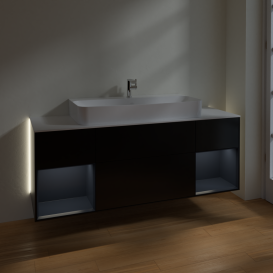Тумба под раковину Villeroy & Boch Finion 160х50,1 см с подсветкой МДФ черный матовый лак/стекло белое матовое G211HGPD
