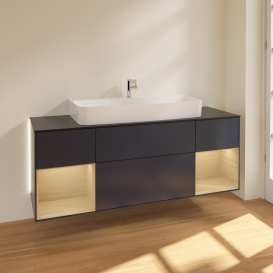 Тумба под раковину Villeroy & Boch Finion 160х50,1 см с подсветкой МДФ темно-синий матовый лак/стекло черное матовое G212PCHG