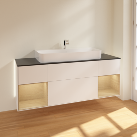 Тумба під раковину Villeroy & Boch Finion 160х50,1 см із підсвічуванням МДФ білий матовий лак/скло чорне матове G212PCMT