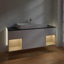 Тумба під раковину Villeroy & Boch Finion 160х50,1 см із підсвічуванням МДФ білий матовий лак/скло чорне матове G212PCMT