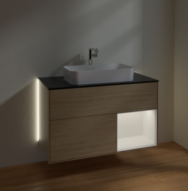 Тумба под раковину Villeroy & Boch Finion 100х50,1 см с подсветкой МДФ шпон дуба/стекло черное матовое G252MTPC