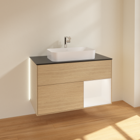 Тумба под раковину Villeroy & Boch Finion 100х50,1 см с подсветкой МДФ шпон дуба/стекло черное матовое G252MTPC