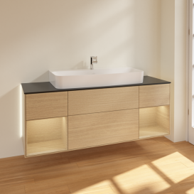 Тумба під раковину Villeroy & Boch Finion 160х50,1 см із підсвічуванням МДФ шпон дуба/скло чорне матове G212PCPC