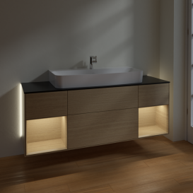 Тумба під раковину Villeroy & Boch Finion 160х50,1 см із підсвічуванням МДФ шпон дуба/скло чорне матове G212PCPC