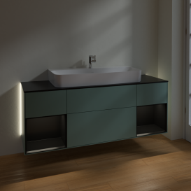 Тумба под раковину Villeroy & Boch Finion 160х50,1 см с подсветкой МДФ оливковый матовый лак/стекло черное матовое G212PDGM