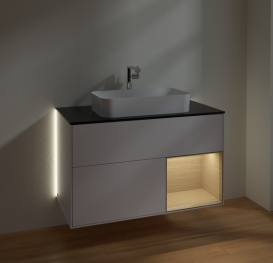 Тумба под раковину Villeroy & Boch Finion 100х50,1 см с подсветкой МДФ глянцевый белый лак/стекло черное матовое G252PCGF