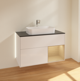 Тумба под раковину Villeroy & Boch Finion 100х50,1 см с подсветкой МДФ глянцевый белый лак/стекло черное матовое G252PCGF