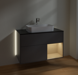 Тумба под раковину Villeroy & Boch Finion 100х50,1 см с подсветкой МДФ антрацит матовый лак/стекло черное матовое G252PCGK