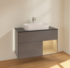 Тумба под раковину Villeroy & Boch Finion 100х50,1 см с подсветкой МДФ антрацит матовый лак/стекло черное матовое G252PCGK