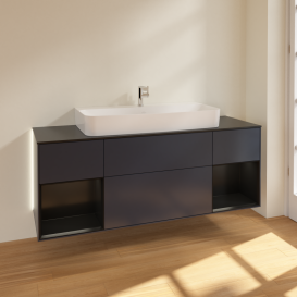 Тумба под раковину Villeroy & Boch Finion 160х50,1 см с подсветкой МДФ темно-синий матовый лак/стекло черное матовое G212PDHG