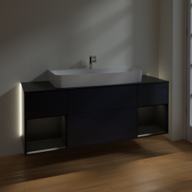 Тумба под раковину Villeroy & Boch Finion 160х50,1 см с подсветкой МДФ темно-синий матовый лак/стекло черное матовое G212PDHG