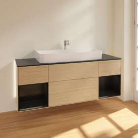 Тумба под раковину Villeroy & Boch Finion 160х50,1 см с подсветкой МДФ шпон дуба/стекло черное матовое G212PDPC