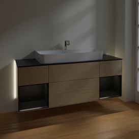 Тумба под раковину Villeroy & Boch Finion 160х50,1 см с подсветкой МДФ шпон дуба/стекло черное матовое G212PDPC