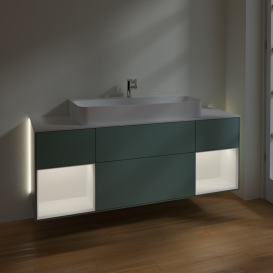 Тумба под раковину Villeroy & Boch Finion 160х50,1 см с подсветкой МДФ оливковый матовый лак/стекло белое матовое G211MTGM