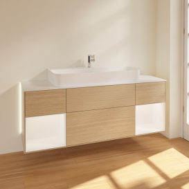 Тумба под раковину Villeroy & Boch Finion 160х50,1 см с подсветкой МДФ шпон дуба/стекло белое матовое G211MTPC