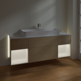 Тумба под раковину Villeroy & Boch Finion 160х50,1 см с подсветкой МДФ шпон дуба/стекло белое матовое G211MTPC