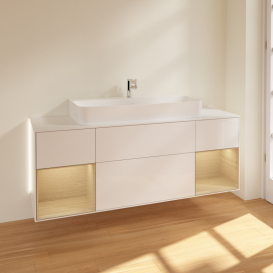 Тумба под раковину Villeroy & Boch Finion 160х50,1 см с подсветкой МДФ глянцевый белый лак/стекло белое матовое G211PCGF