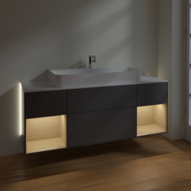 Тумба под раковину Villeroy & Boch Finion 160х50,1 см с подсветкой МДФ антрацит матовый лак/стекло белое матовое G211PCGK