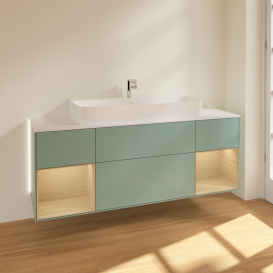 Тумба под раковину Villeroy & Boch Finion 160х50,1 см с подсветкой МДФ оливковый матовый лак/стекло белое матовое G211PCGM