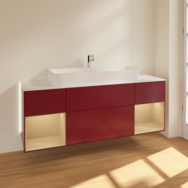 Тумба под раковину Villeroy & Boch Finion 160х50,1 см с подсветкой МДФ пион матовый лак/стекло белое матовое G211PCHB