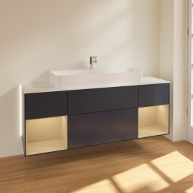 Тумба под раковину Villeroy & Boch Finion 160х50,1 см с подсветкой МДФ темно-синий матовый лак/стекло белое матовое G211PCHG
