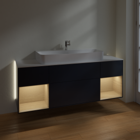 Тумба под раковину Villeroy & Boch Finion 160х50,1 см с подсветкой МДФ темно-синий матовый лак/стекло белое матовое G211PCHG