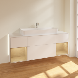 Тумба під раковину Villeroy & Boch Finion 160х50,1 см із підсвічуванням МДФ білий матовий лак/скло біле матове G211PCMT