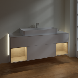 Тумба під раковину Villeroy & Boch Finion 160х50,1 см із підсвічуванням МДФ білий матовий лак/скло біле матове G211PCMT