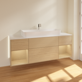 Тумба под раковину Villeroy & Boch Finion 160х50,1 см с подсветкой МДФ шпон дуба/стекло белое матовое G211PCPC