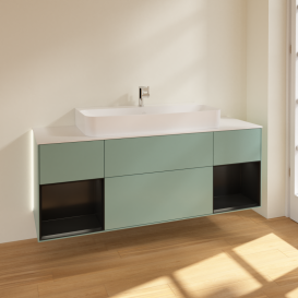 Тумба под раковину Villeroy & Boch Finion 160х50,1 см с подсветкой МДФ оливковый матовый лак/стекло белое матовое G211PDGM