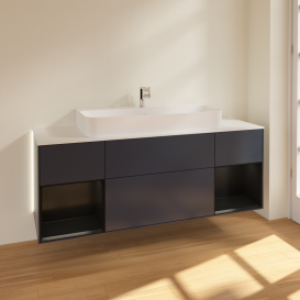 Тумба под раковину Villeroy & Boch Finion 160х50,1 см с подсветкой МДФ темно-синий матовый лак/стекло белое матовое G211PDHG