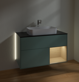 Тумба под раковину Villeroy & Boch Finion 100х50,1 см с подсветкой МДФ оливковый матовый лак/стекло черное матовое G252PCGM