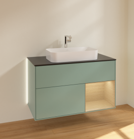 Тумба под раковину Villeroy & Boch Finion 100х50,1 см с подсветкой МДФ оливковый матовый лак/стекло черное матовое G252PCGM