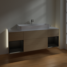 Тумба под раковину Villeroy & Boch Finion 160х50,1 см с подсветкой МДФ шпон дуба/стекло белое матовое G211PDPC