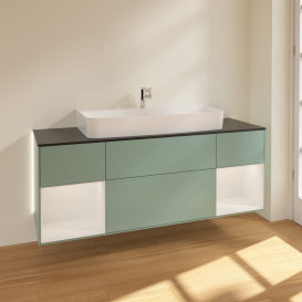 Тумба под раковину Villeroy & Boch Finion 160х50,1 см с подсветкой МДФ оливковый матовый лак/стекло черное матовое G212GFGM