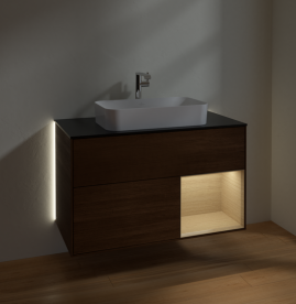 Тумба під раковину Villeroy & Boch Finion 100х50,1 см з підсвічуванням МДФ шпон волоського горіха/скло чорне матове G252PCGN